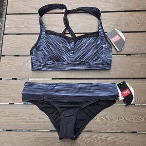 TYR Durafast Womens Black Arvada Lily Top  & Matching Bottom Set Size S New